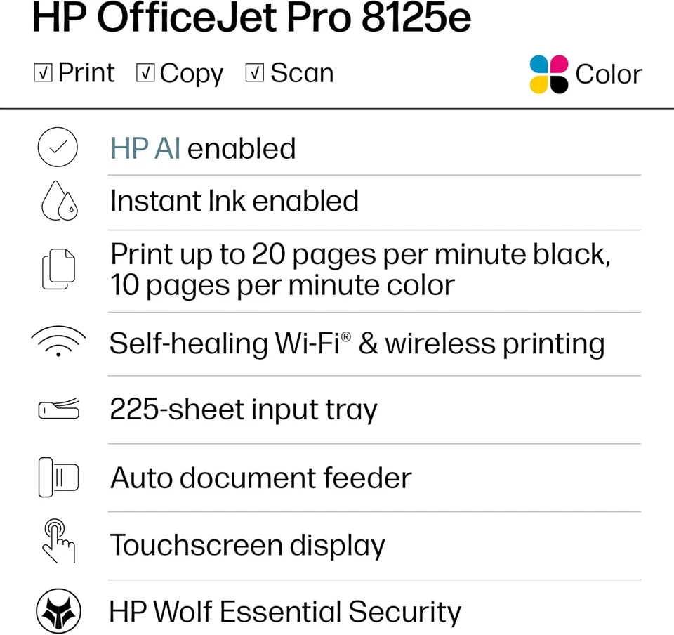 Officejet Pro 8125E Wireless All-In-One Color Inkjet Printer, Print, Scan, Copy, - Image 2 of 4