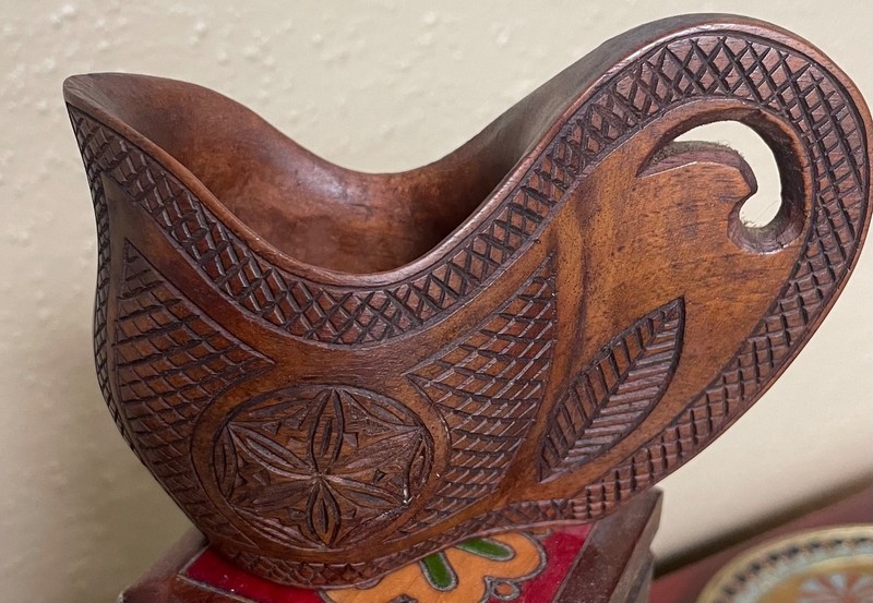 Vintage Yugoslavian Ceremonial Wedding Cup Folk Art Hand Carved Wood