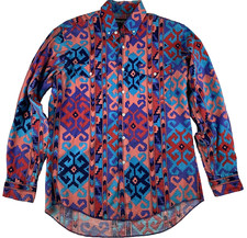 RARE WRANGLER Vintage Aztec Western Shirt Men L Geometric Button Down USA Made