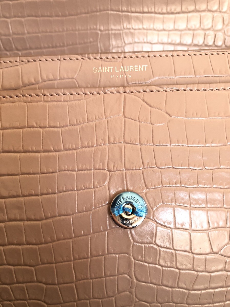 YSL Saint Laurent Monogram Collège Sunset Medium Croc-embossed Bag