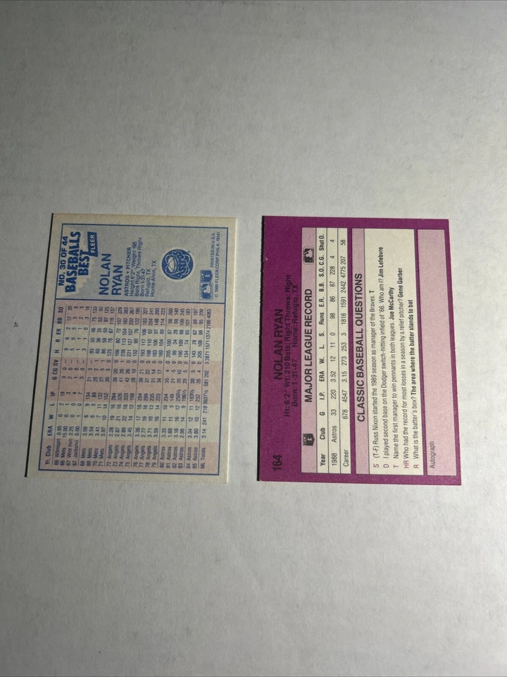 1989 RANGERS Super Rare Classic Travel Purple #164 Nolan Ryan + Bonus Ryan Card. - Image 2 of 3