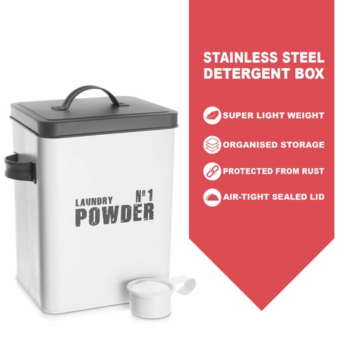 Powder-coated White Stainless Steel Laundry Detergent Powder Storage Box - Picture 2 of 5