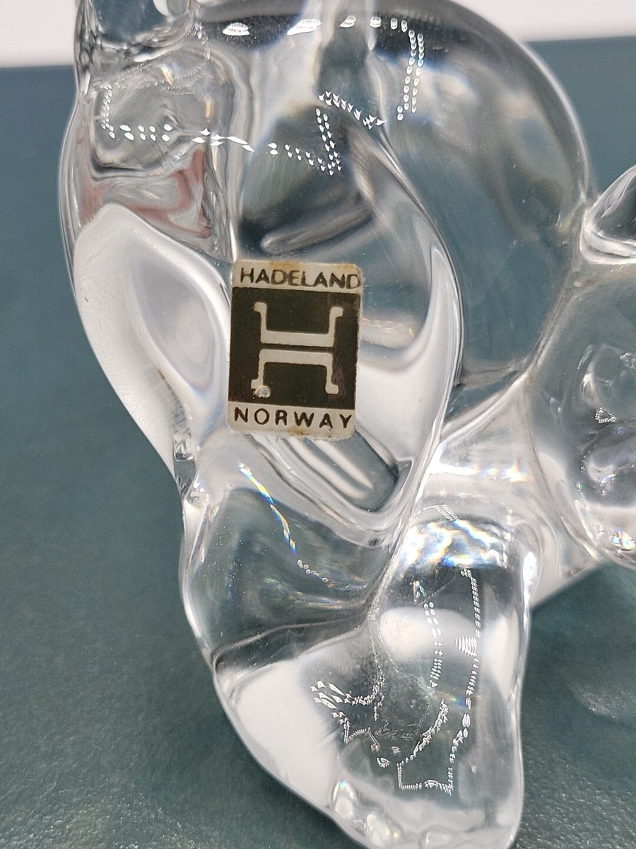 Vintage Glass Crystal Signed Hadeland Crouching Cat Kitten Feline