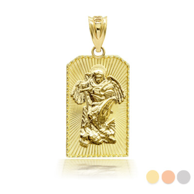 3D Solid Gold 10k/14k Saint Michael Archangel Pendant Necklace