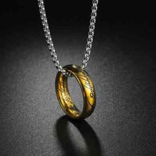Lord of the Rings "The One Ring" LOTR GOLD TUNGSTEN SIZE 11 Ring on 18" Chain