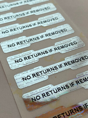 100-HOLOGRAM DOGBONE DUMB BELL SECURITY STICKERS SEALS -NO RETURNS IF REMOVED
