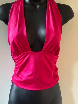 Express Body Contour Sily Ruched Halter Multi-Way Cropped Tank Pink Small NEW
