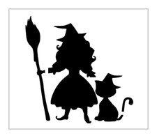 Witch With Cat Stencil Halloween Girl Broom Design 8" x 10" Reusable Sheet S1288
