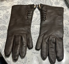 Vtg FINALE Brown Faux Leather Women  s Lined Gloves Size 7.5-8.