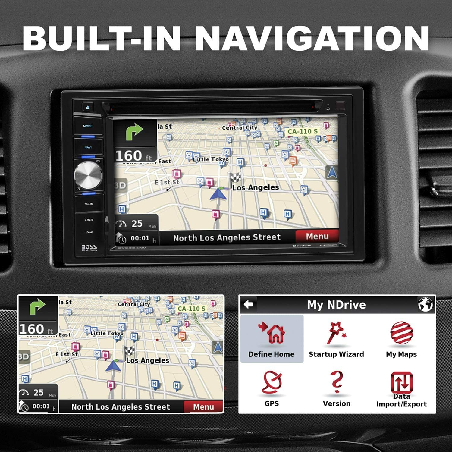 Boss BV9384NV 6.2" Double 2 Din Car DVD CD MP3 Bluetooth Receiver GPS Navigation