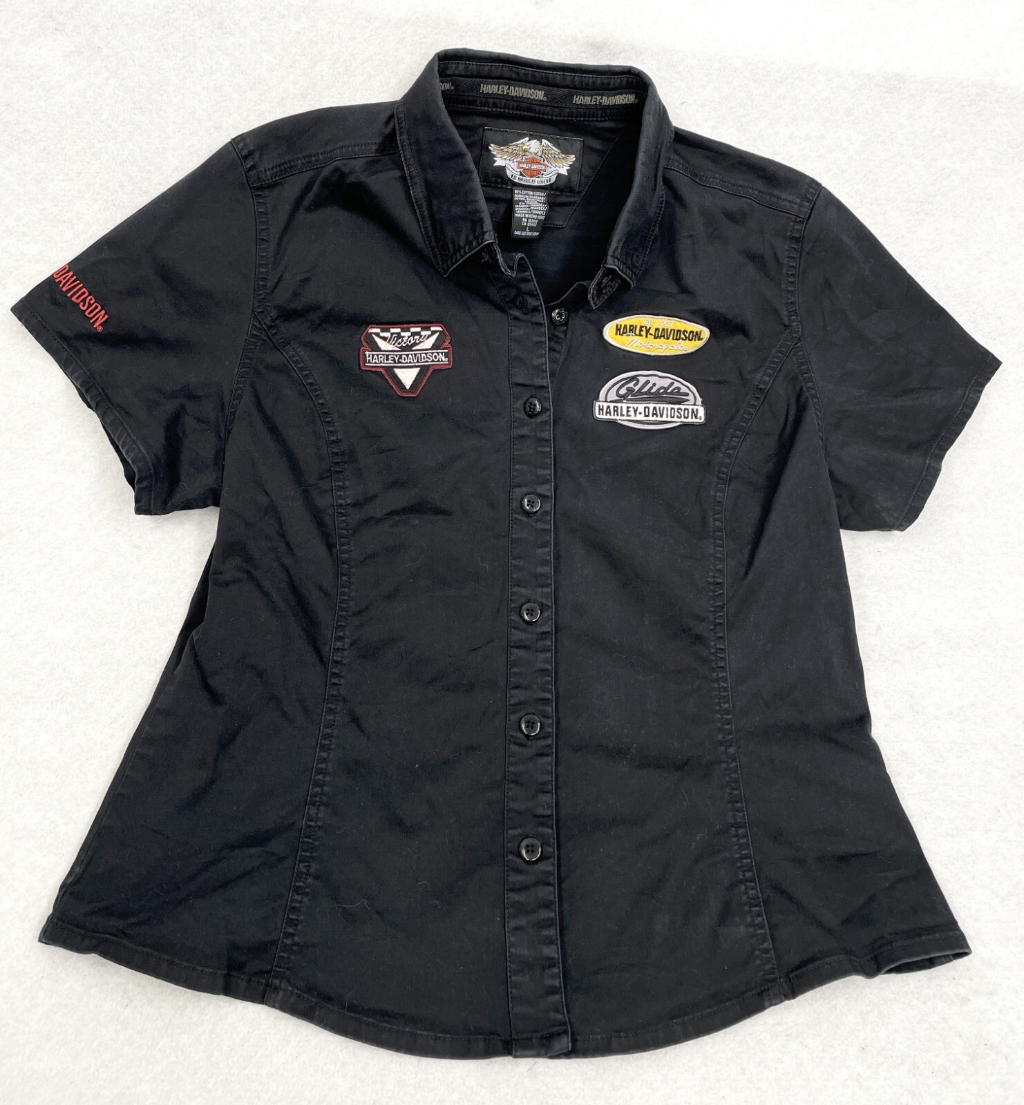 Harley Davidson 2004 VTG Motorcycle Biker Button Garage Top Shirt Womens Large L