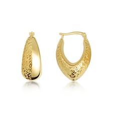 14K Yellow Gold Textured Hoop Earrings