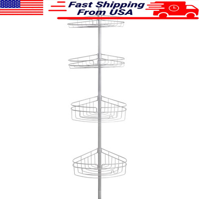 4-Tier Shower Corner Caddy Adjustable Tension Pole Razor Holder Rust Resistant