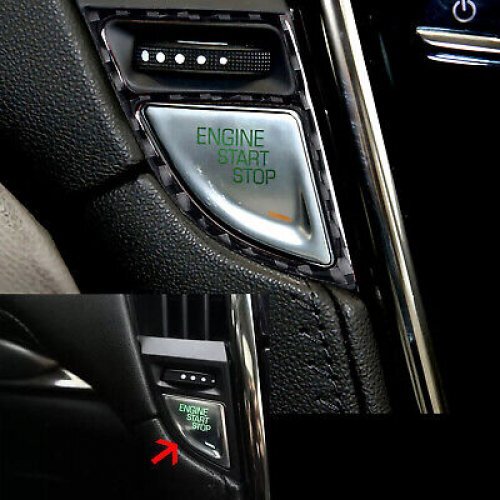 2Pcs Real Carbon Fiber Engine Start Stop Button Frame Trim Cover Fits 13-19 ATS