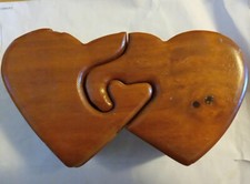 Double Wooden Heart Puzzle Trinket Jewelry Box With Two Separate Compartment