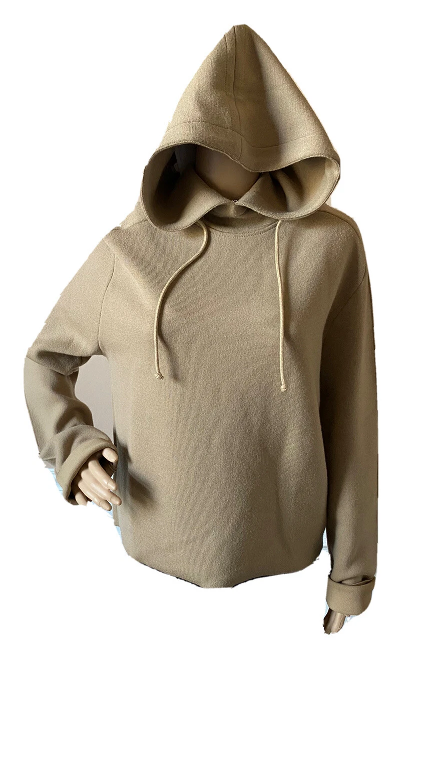 Felpa donna Bottega Veneta con cappuccio lana beige piccola 647529 Italia nuova con etichette $1750