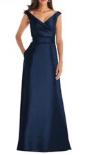 Alfred Sung Midnight Blue Off the Shoulder Satin Gown $239 New D811S Size 12