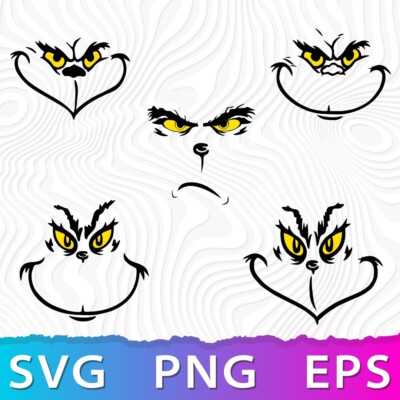Grinch Face SVG, Grinch Face Cut Files, Grinch Faces SVG for Cricut