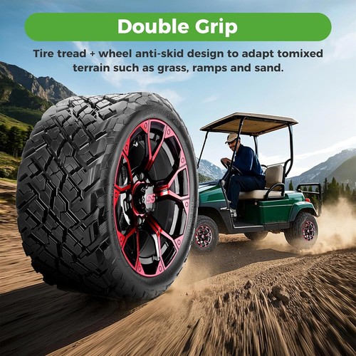 12" Red Black Golf Cart Wheels & All Terrain Tires Set for Yamaha EZGO Club Car - Picture 4 of 6