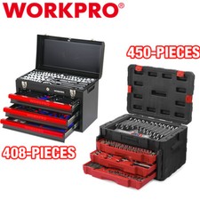 WORKPRO 450PC/408PC Mechanics Tool Set Socket Wrench Ratchet Heavy Duty Case Box