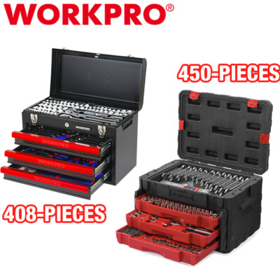 #ad WORKPRO 450PC 408PC Mechanics Tool Set Socket Wrench Ratchet Heavy Duty Case Box $199.99