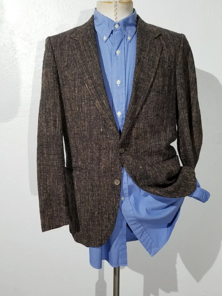 Abrigo Chaqueta Blazer Deportivo Vintage Guy Laroche Mancha Marrón Negro Tweed 38R Foto 2 de 4