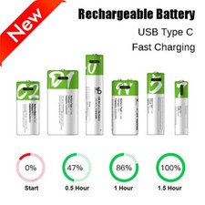 Rechargeable AAA/AA/9V/C2/D1 Batteries ion Battery USB Type C Fast Charge Cable