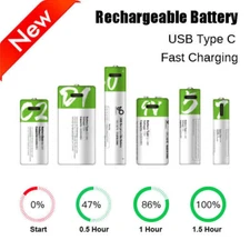 Rechargeable AAA/AA/9V/C2/D1 Batteries ion Battery USB Type C Fast Charge Cable