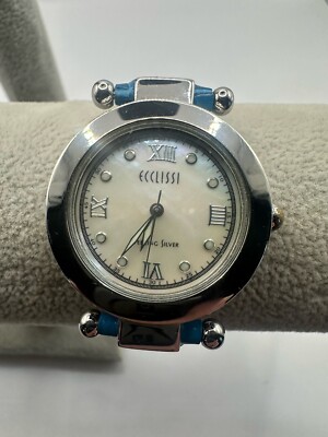 Ecclissi 22340 Sterling Silver Womens Watch New Battery 32MM 7.5'' Leather MOP