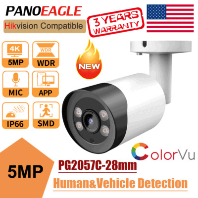 Hikvision Compatible 5MP IP Camera ColorVU PoE MIC Bullet 2.8mm Full Color USA
