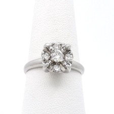 14K White Gold Diamond Engagement Ring Illusion Set Vintage