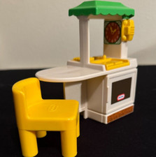 Vintage 90's LITTLE TIKES Dollhouse Mini Green Yellow Kitchen Island w/ Chair