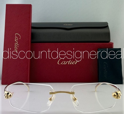 Cartier Panther Frameless Eyeglasses CT0494O 001 Brushed Gold Metal Clear Len 55 - Picture 2 of 8