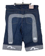 EVISU Jean Shorts Baggy Y2K Roll Up Tag Size 40 Measure 42 Waist