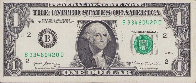 Fancy US Bank $1 Dollar Bill  Serial # B 33460420 D Error Cut