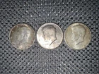 1964 Kennedy Half Dollars, 90% Silver, Circulated, Lot of 3