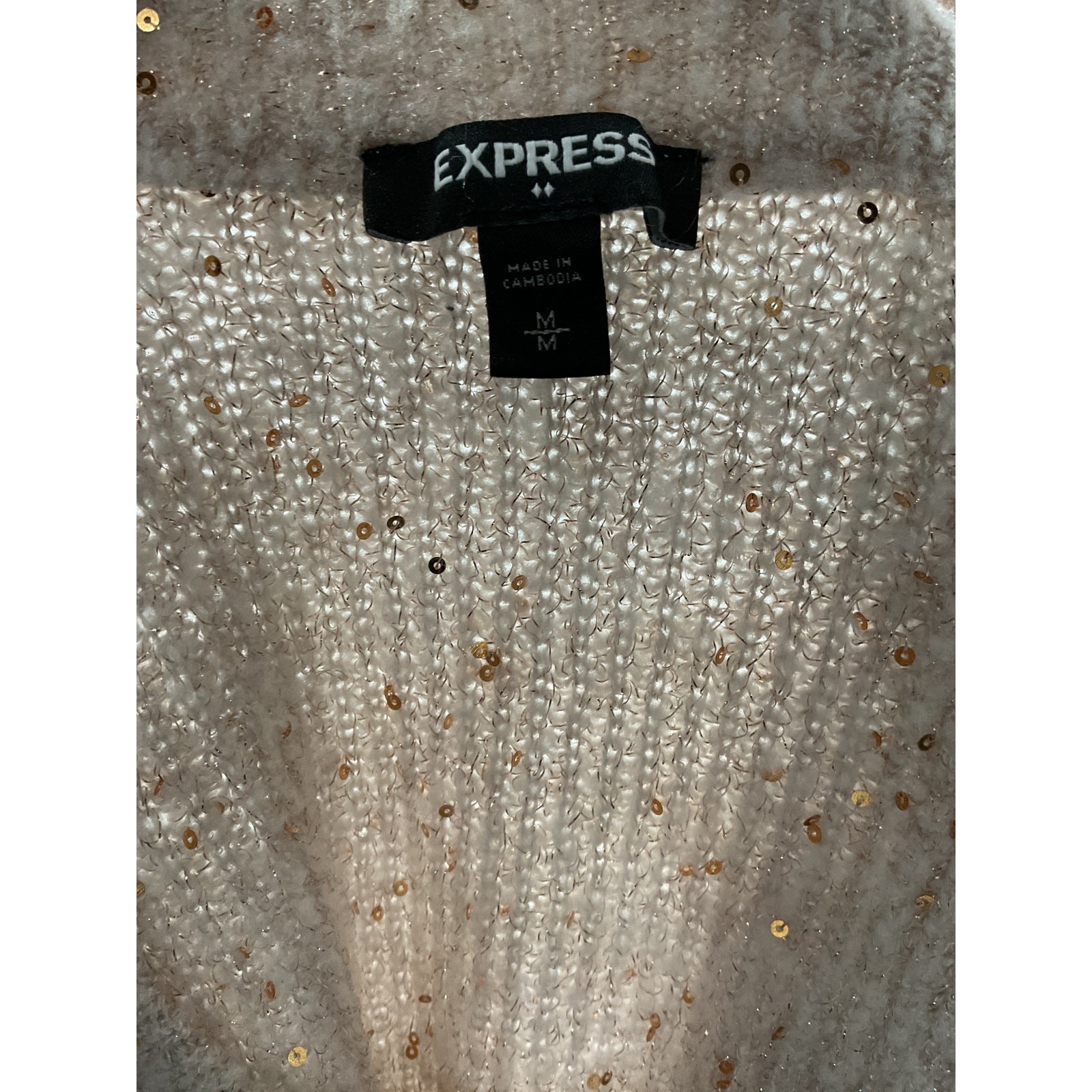 Express Beige Sequin Pullover Sweater - Women's M - image 3