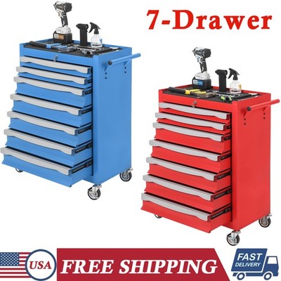 7-Drawer Rolling Tool Chest Steel Tool Box with Lock Mobile Tool Storage Cabinet