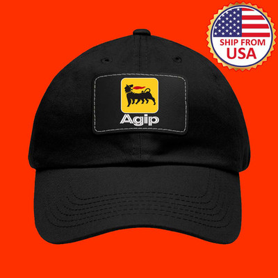 Agip Racing Black Dad Hat With Leather Patch Adjustable Size