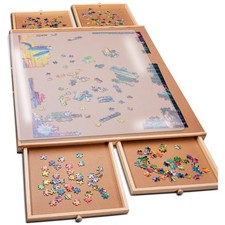 1000 Piece Portable Wooden Puzzle Board with Drawers - Perfect for Thanksgiving