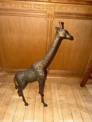 Vintage Trio Brass Giraffe Sculptures 34  27  12  Tall Statues Three Total
