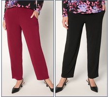 Susan Graver Regular Set of 2 Liquid Knit Straight Leg Ankle Pants Black/Wine M