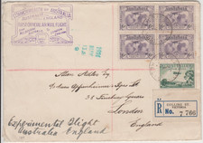 Stamps 1931 Australia Kingsford Smith block to England flight cover Eustis 188