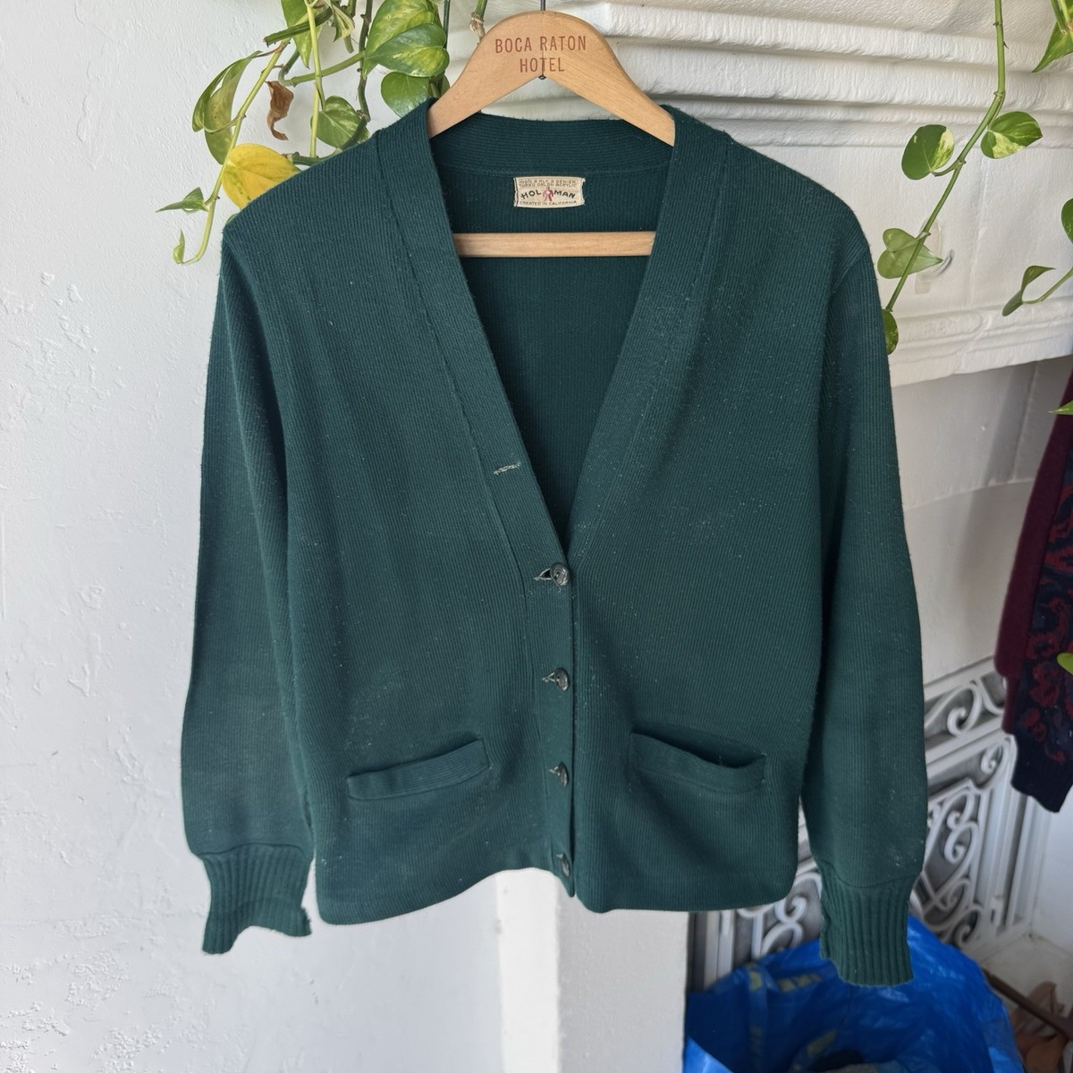 Vintage Green Holman 1950s Turbo Orlon Acrylic Cardigan Sweater Medium Rare 50s