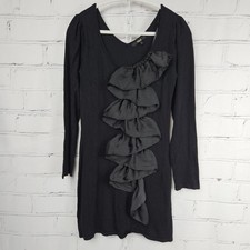 Black Brand Elegant Viscose Ruffle Accent Dress Womens L Body con Dark Romantic