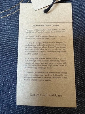 Authentic Lee 101Z Japanese Selvedge Denim Jeans Dry Indigo Made