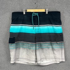 George Mens Striped Swim Trunks Board Shorts Blue Teal Gray XL 40-42