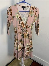 IZ Byer Pink Faux Wrap Floral Dress 3/4 Sleeves Juniors Sz XS Size 0/2 NWOT