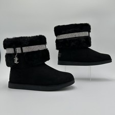 Juicy Couture Women s JC Kursive Black Faux Fur Rhinestone Ankle Boots US 8 NIB