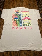 Vtg 1989 Gecko Hawaii Waikiki Graphic Single Stitch Tshirt Neon FOTL XL USA Made